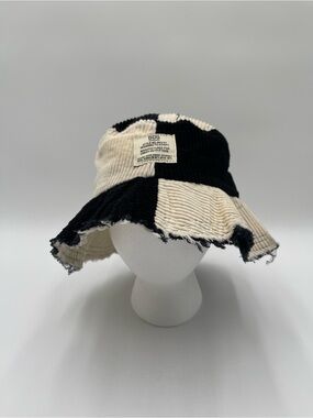 BDG Patchwork Two-Tone Corduroy Bucket Hat Black/White Adult Juniors Casual